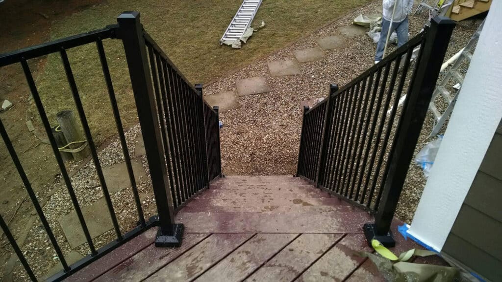 Aluminum outdoor stair railing installation in Indianapolis