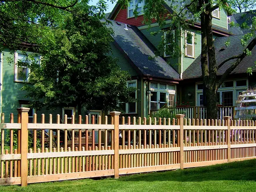 Custom wooden stake fencing around Indianapolis