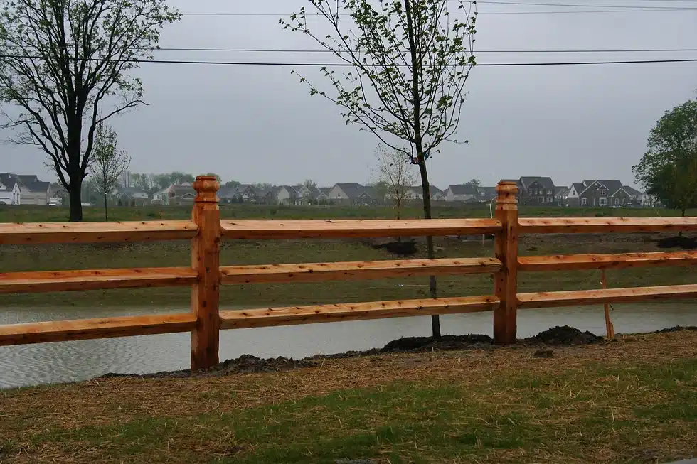 3 rail cedar split rail fence for commercial properties in Indianapolis