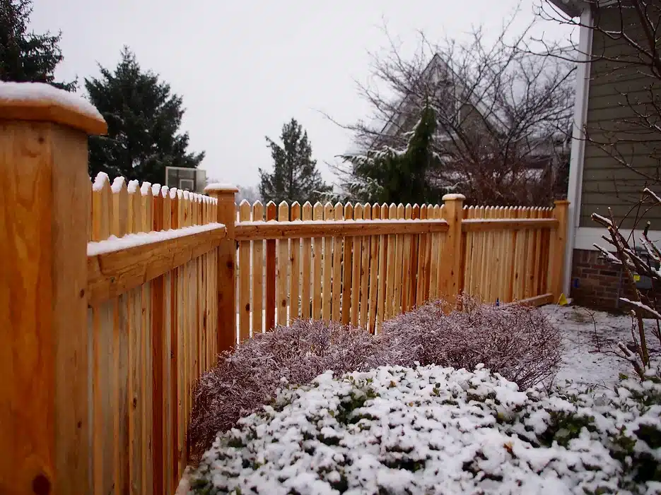 Spaced cedar picket fence installation around Indianapolis