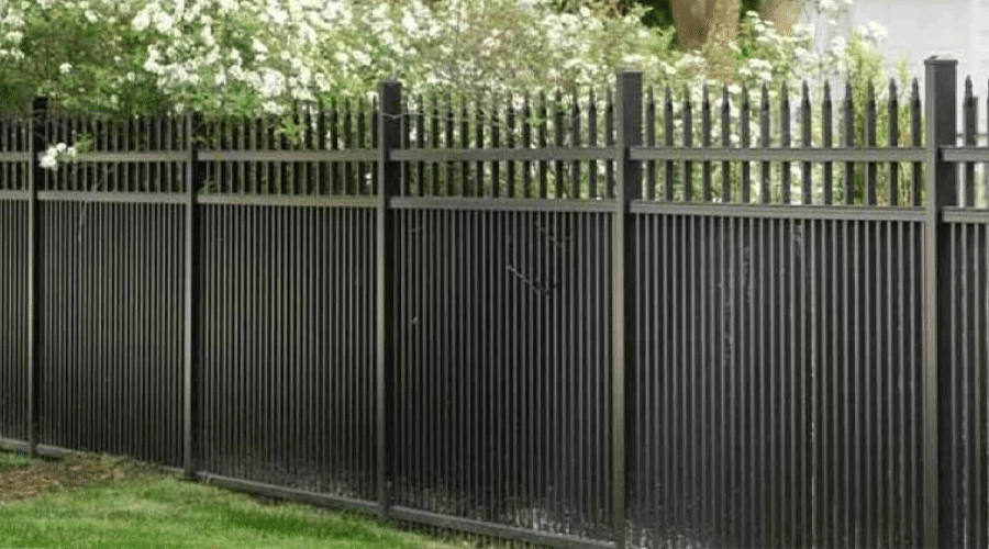 Double picket black aluminum fence installation in Indianapolis