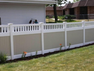 Vinyl fence installation with a lattice top in Indianapolis