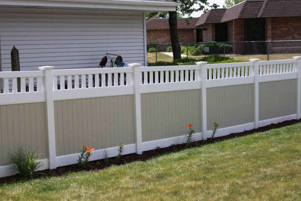 Custom vinyl fence installation with lattice top